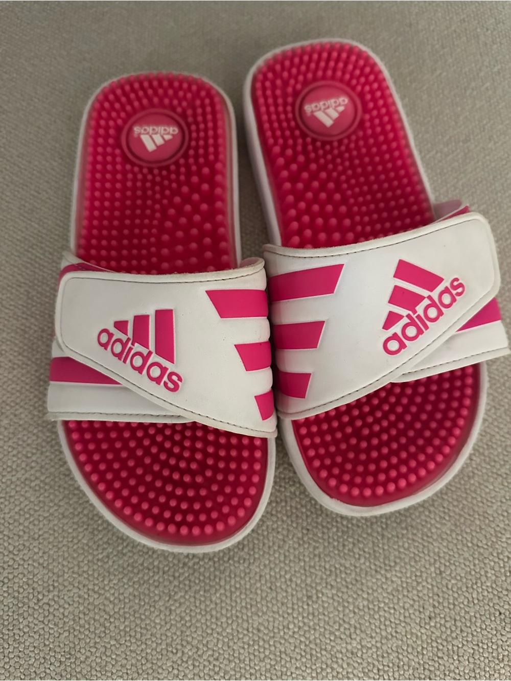 adidas White and Pink Massage-Pod Slide Sandals